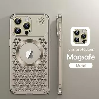 Металлический магнитный чехол для телефона Magsafe с рассеиванием тепла для iPhone 15 13 12 14 Pro Max 14Plus, пленка для объектива, съемный чехол для ароматерапии For iPhone 15