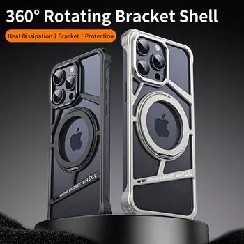Металлический магнитный чехол-подставка для телефона iPhone 14 15 16 Pro Max, полый алюминиевый чехол для рассеивания тепла для iPhone 14 15 Promax iPhone 14 чёрный