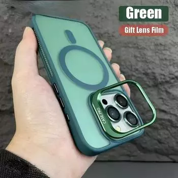 Металлический магнитный чехол с откидным кронштейном для iPhone 15 14 ProMax 13 11 12 Pro Max 15 Pro противоударный чехол Magsafe с пленкой для объектива For iPhone 12 Pro