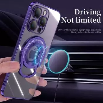 Металлический магнитный гальванизированный чехол для iPhone 16 15 14 Pro Max 13 12 11 TPU чехол-кронштейн со стеклянной линзой пленка Shell iPhone 14 чёрный
