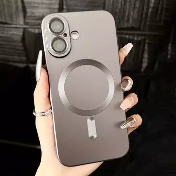 Металлический магнитный мягкий чехол для iPhone 16 Pro Max 15 14 Plus 11 12 13 беспроводной зарядки силиконовый защитный чехол для объектива For iPhone 16 темно-зеленого