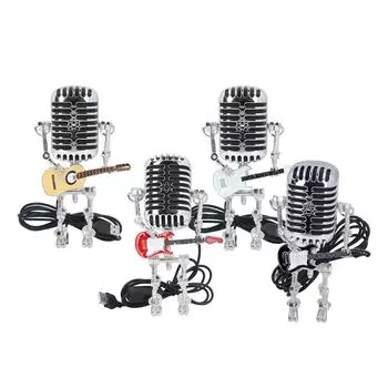 Металлический микрофонный робот, держащий гитару, ретро-панк-стиль, винтажный микрофонный робот со светом для бара в спальне Red