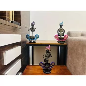 Металлический многоцветный набор из 3 фигурок музыканта с подставкой T-Light, играющий на музыкальном инструменте, расписанная вручную фигурка идола, украшение для домашнего декора