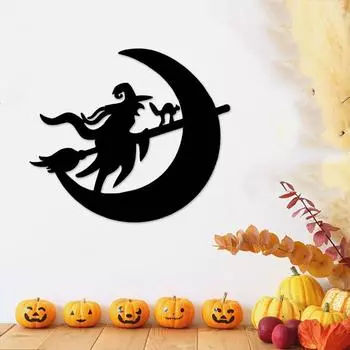 Металлический настенный декор Хэллоуинская вешалка для двери Ведьма Декор для входной двери на Хэллоуин Домашний декор Художественные изделия из металла Украшения на Хэллоуин светло-серый