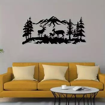 Металлический настенный декор, лазерная резка, знаки оленя или медведя для декора домика, декор для охоты чёрный