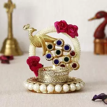 Металлический павлин с камнями, подсвечник для чая ручной работы для фестиваля Дивали, домашний декор, украшение стола, подарок