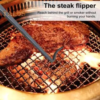 Металлический переворачиватель для еды BBQ Food Flipper Pigtail Food Flipper для переворачивания ребрышек, курицы, хот-догов, стейков, переворачиватель, крючок с надежным железным кольцом, многофункциональный инструмент для гриля 1pc