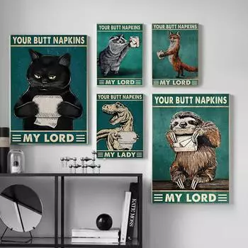 Металлический плакат с черным котом, винтажная забавная салфетка для ванной комнаты, картина для кухни, настенное художественное украшение, украшение для ванной комнаты 21cm30cm NoFrame