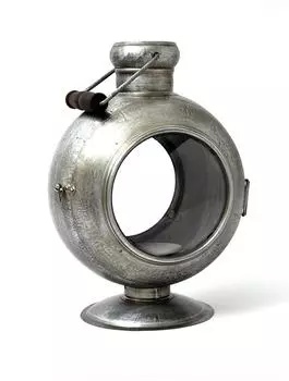 Металлический подсвечник-фонарь со стеклянными окошками с деревянной ручкой, Цинк, Iron Kudia Lantern Zinc, John Molly Decor&Gifts