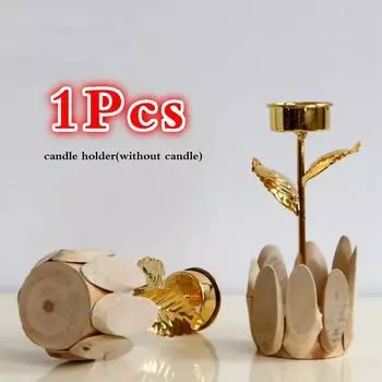 Металлический подсвечник, подставка, рождественский подсвечник с золотой розой, цветочное деревянное основание, украшение свадебного стола, домашний декор стола