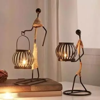 Металлический подсвечник ручной работы в форме человека, подсвечник из железа в форме художественной фигуры для чайной свечи, для обеденного стола, бара, спальни