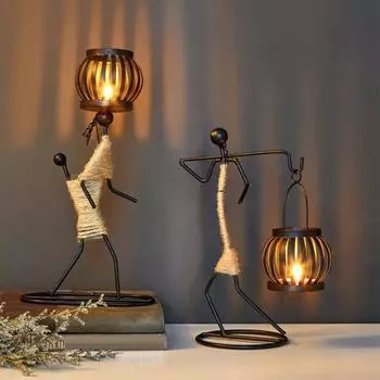 Металлический подсвечник ручной работы в форме человека, подсвечник из железа в форме художественной фигуры для чайной свечи, для обеденного стола, бара, спальни