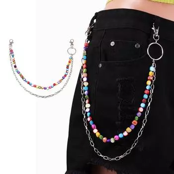 Металлический подвесной кулон, цепочка для брюк, женский красочный дизайн из бисера, уличный брелок для брюк, хип-хоп, поясная цепочка для подростков 2