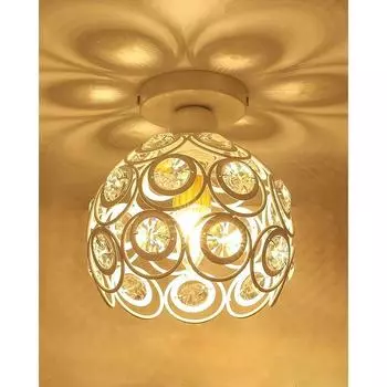 Металлический потолочный светильник с двойным кольцом и кристаллами, для прихожей, потолочный накладной светильник (Двойное кольцо белое)