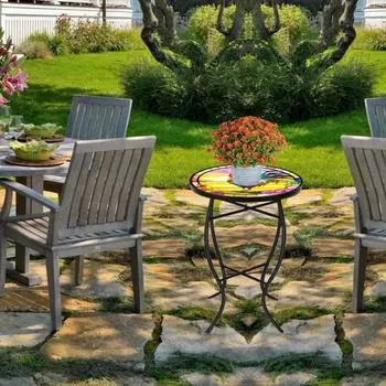 Металлический приставной столик Yousheng диаметром 10,2 дюйма, круглый журнальный столик для патио, устойчивый к погодным условиям, подставка для цветочных горшков, вазы, для домашнего использования в помещении и на открытом воздухе Flamingo
