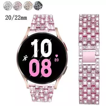 Металлический ремешок 20 мм/22 мм для Samsung Galaxy Watch 7 6 5 4 FE 40 44 мм 3/Gear S3/S4/S2, браслет из нержавеющей стали с бриллиантами для Huawei Watch 3 Pro/gt/Gt2/2e/pro Huawei GT-2-3-pro 46 розового золота