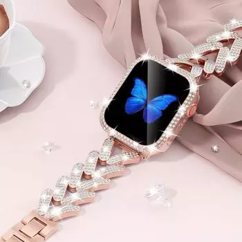 Металлический ремешок Bling для Apple Watch Bands 49 мм 46 мм 42 мм 45 мм 41 мм 44 мм 40 мм женский ремешок из нержавеющей стали с бриллиантами для Ultra 2/1 Series 10 9 8 7 6 5 4 3 SE 42(S10)-38 40 41 42mm