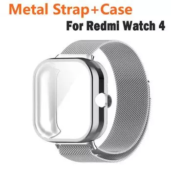 Металлический ремешок + чехол для Redmi Watch 4, аксессуары, защитная пленка для экрана с полным покрытием, закаленное стекло для Redmi Watch 4, защитный чехол