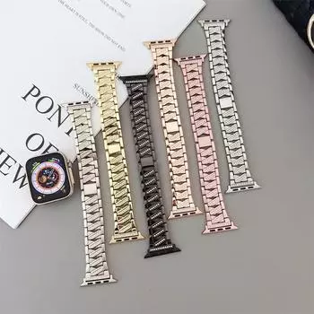 Металлический ремешок для Apple Watch Series 9, ремешок 41 мм/40 мм/38 мм, блестящий браслет из нержавеющей стали для Apple Watch 49 мм, 45 мм, 44 мм, 42 мм 38/40/41mm чёрный