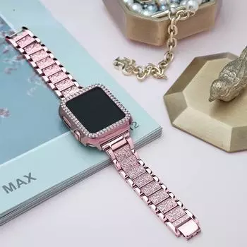 Металлический ремешок для Apple watch ultra band 49 мм 46 мм 45 мм 41 мм 44 мм 42 мм 40 мм 38 мм женский ремешок с бриллиантами для iWatch 10 9 8 7 6 5 4 iwatch 10 42mm чёрный