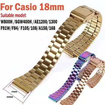 Металлический ремешок для часов Casio SGW400 F91W F84 F105 F108 A158 A168 AE1200 AE1300 Серебряный блок Золотой браслет
