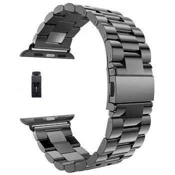 Металлический ремешок для часов, легко регулируемый сменный ремешок из нержавеющей стали для часов IOS, черный, черный 45mm / 1.8in чёрный