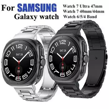 Металлический ремешок для Samsung Galaxy Watch 7 6 5 4 40 мм 44 мм браслет One Click Attachment для Galaxy Watch 7 Ultra 47 мм Classic Band Galaxy Watch 4 40mm чёрный
