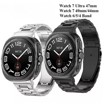 Металлический ремешок для Samsung Galaxy Watch 7 6 5 4 40 мм 44 мм браслет One Click Attachment для Samsung Galaxy Watch 7 Ultra 47 мм Classic Band Galaxy Watch 4 40mm серебряный