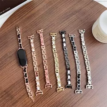 Металлический ремешок для умных часов Xiaomi band 9, спортивный ремешок для часов Mi band 9/8, браслет Correa из нержавеющей стали для женщин и мужчин For xiaomi band 9/8 розового золота/чёрный