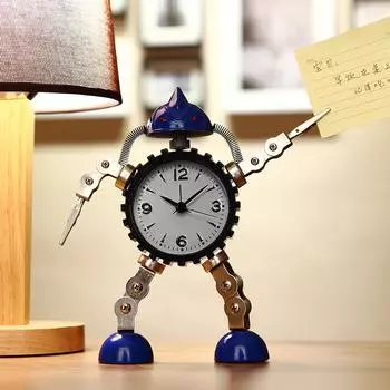 Металлический робот студент мультфильм детский бесшумный будильник креативный милый будильник прикроватные часы чёрный