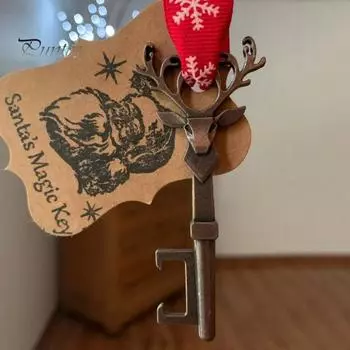 Металлический рождественский ключ Санты «Волшебный ключ» с деревянной биркой, ключ от дома без дымохода Санты для рождественского домашнего декора серебряный