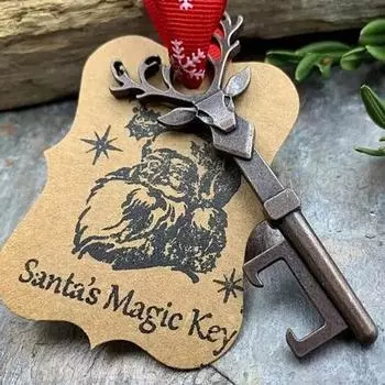 Металлический рождественский ключ Санты «Волшебный ключ» с деревянной биркой, ключ от дома без дымохода Санты для рождественского домашнего декора