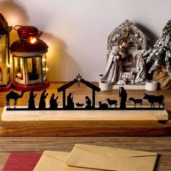 Металлический рождественский знак с деревянной основой, черное украшение для рождественской сцены, религиозный C