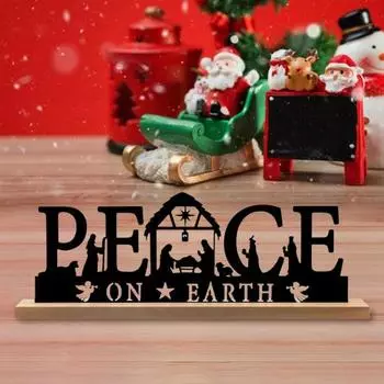 Металлический рождественский знак с деревянной основой, черное украшение для сцены Рождества, религиозное христианское настольное украшение для рождественского стола, декор для полки домашнего стола C