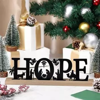 Металлический рождественский знак с деревянной основой, черное украшение для сцены Рождества, религиозное христианское настольное украшение для рождественского стола, декор для полки домашнего стола E