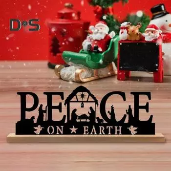 Металлический рождественский знак с деревянной основой, черное украшение для сцены Рождества, религиозное христианское настольное украшение для рождественского стола, декор для полки домашнего стола C