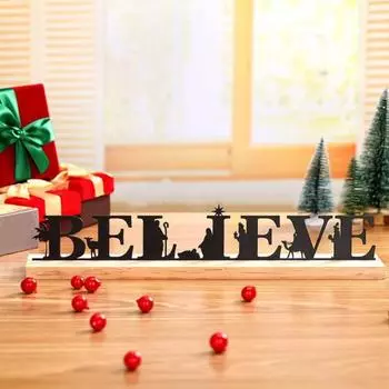 Металлический рождественский знак с деревянной основой, черное украшение для сцены Рождества, религиозное христианское настольное украшение для рождественского стола, декор для полки домашнего стола C