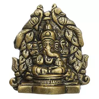Металлический ручной работы Золотой идол Господа Ганеши на троне с павлиньим дизайном - Декоративная религиозная статуэтка Бога для дома