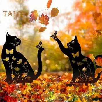 Металлический садовый кол для кошек, персонализированный всепогодный кошачий силуэт, дворовый кол, уличный декор, вставка для земли для двора, патио, садового газона A