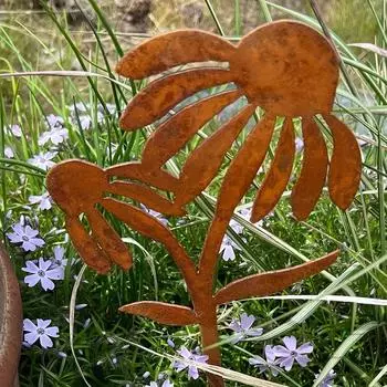 Металлический садовый колышек Coneflower в деревенском стиле — идеально подходит для декора на открытом воздухе, в качестве подарка на день рождения, День отца и День благодарения