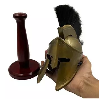 Металлический шлем Mini 300 Movie Spartan с деревянной подставкой, декоративный стол