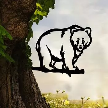 Металлический силуэт медведя, вырезанный знак, деревенский декор для дома и сада, молоток, колышек для стильных украшений двора чёрный