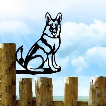 Металлический силуэт немецкой овчарки, деревенский щенок, вырезанный для украшения дома и сада, идеальный подарок на новоселье для любителей собак чёрный