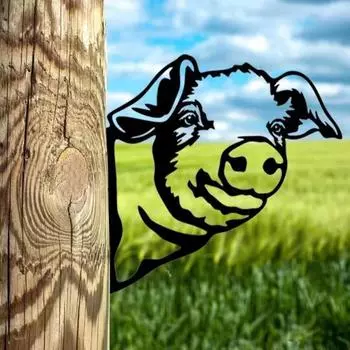 Металлический силуэт свиньи-Пикера, садовый колышек - Декор для забора, двора, фермы, патио, газона | Садовая скульптура на осень и Хэллоуин бежевый