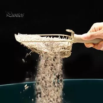 Металлический совок для кошачьего туалета с прорезями и длинной деревянной ручкой, антипригарный ящик для мусора, просеиватель какашек, большой размер, совок для котенка, глубокая лопата, сито для домашних животных серебряный