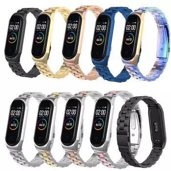 Металлический стальной ремешок для Xiaomi Mi Band 7 6 5 4 3 Замена браслета для Mi Band 3 4 5 6 7 Браслет из нержавеющей стали Аксессуары для умных часов