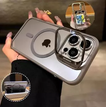 Металлический стеклянный защитный чехол для объектива с магнитной подставкой для iPhone 15 14 13 12 11 Pro Max Plus с беспроводной зарядкой и кольцевой подставкой for iPhone 15 ProMax