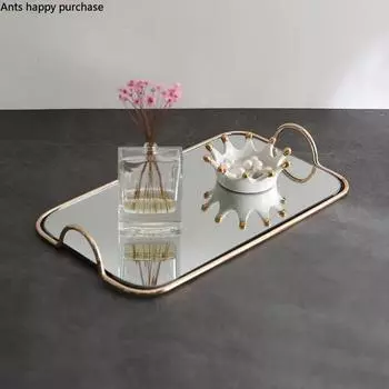 Металлический стеклянный зеркальный поднос для хранения, золотая овальная тарелка с точками для фруктов, поднос для демонстрации мелких предметов, зеркало 45*30 см/35*20 см