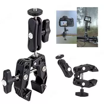 Металлический суперзажим с отверстием 1/4 3/8 с двойной шаровой головкой Magic Arm Clamp для телефона, видеокамеры, монитора, светодиодной подсветки, микрофона