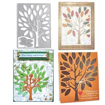 Металлический трафарет с маленькими деревьями и листьями, тиснение, вырубные штампы для DIY, бумажные штампы для скрапбукинга, тиснение карт, ремесленный декор серебряный